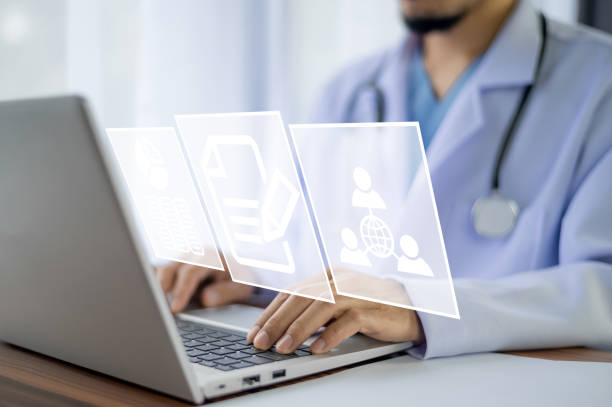 istock Doctor use computer connection server data base patient for technology treatment in hospital 1409928919