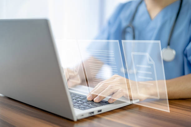 istock Doctor use computer connection server data base patient for technology treatment in hospital 1409928920