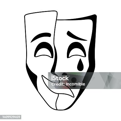 istock Illustration of comedy and tragedy mask. Traditional symbol. Image for theatrical performance. 1409929459