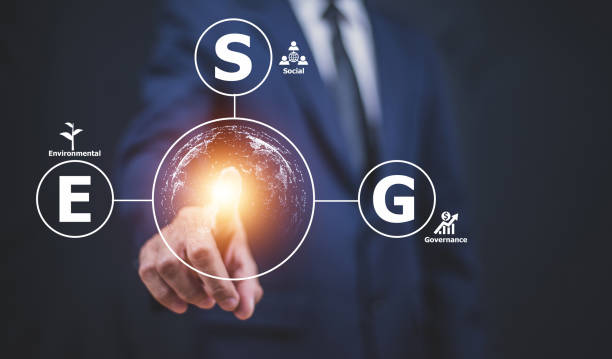 istock Businessman touch visual screen ESG Environmental social Governance concept 1409929542