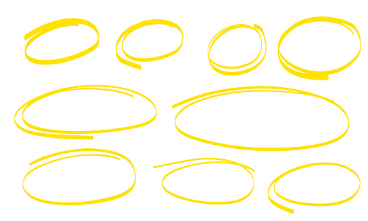Sketch highlight ovals marker line. Doodle Marker hand drawn highlight scrawl circles . Marker sketch. Highlighting text and important objects. Round scribble frames. vector illustration on white.