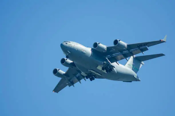 US airforce C17 in clear blue sky