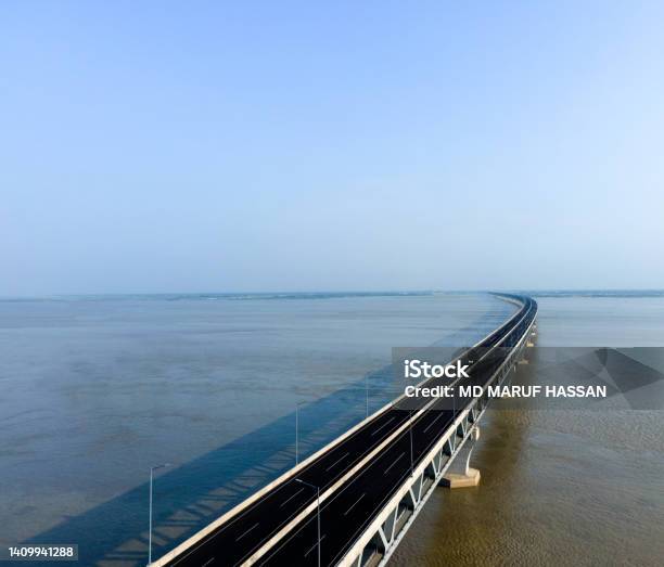 Aerial View Of Padma Multipurpose Bridge Mega Structure Of Bangladesh Stock Photo - Download Image Now