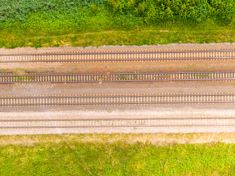 Two parallel railroads. aerial view