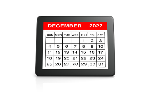 December 2022 calendar on Tablet