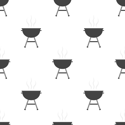 barbecue grill seamless pattern in flat style, cartoon picnic vector illustration