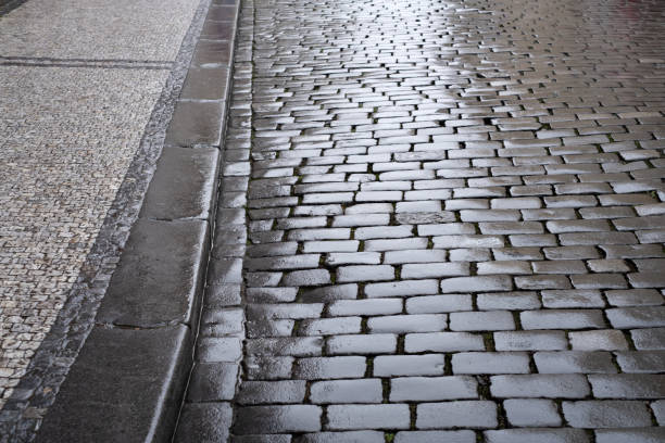 istock Wet paving stones in rainy day 1409949312