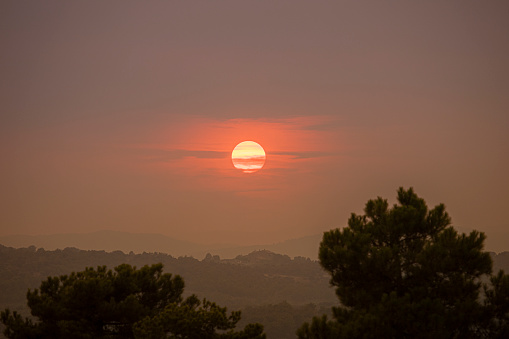 Smoke in the sunset, from Pont de Vilomara Fire in Center Catalonia. July 2022