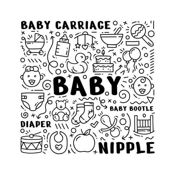 Baby Hand Drawn Doodle Concept Baby Vector Style Hand Drawn Doodle Concept baby bib stock illustrations