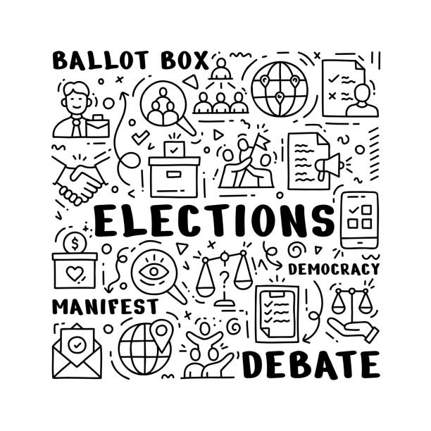 ilustrações de stock, clip art, desenhos animados e ícones de elections hand drawn doodle concept - voting doodle republican party democratic party