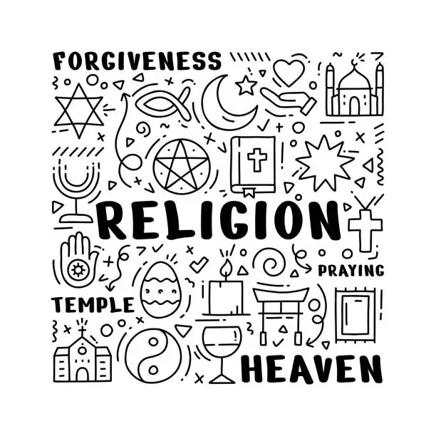 Vector illustration of Religion Hand Drawn Doodle Concept