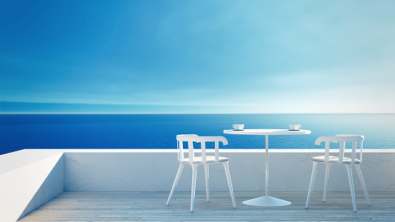 Dining outdoor sea view beach - 3D rendering