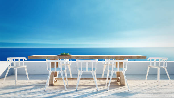 istock Dining outdoor sea view beach - 3D rendering 1409951407
