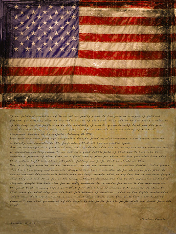 The greatest speech by the greatest American. In honor of the bicentennial of Lincoln's birth, 1809. US Flag,
