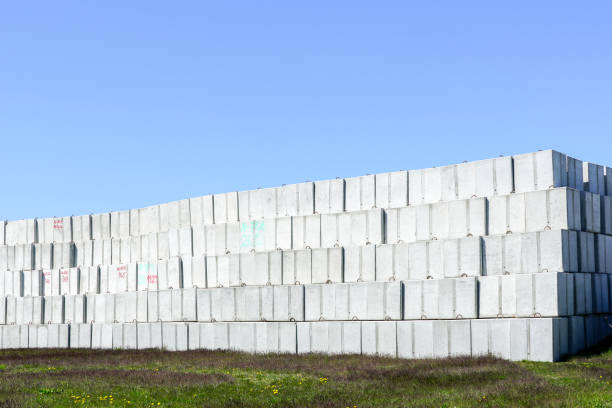 istock Many large white concrete cube shaped blocks in the factory yard 1409953020