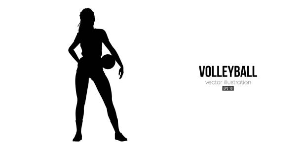 illustrations, cliparts, dessins animés et icônes de silhouette abstraite d’un volleyeur sur fond blanc. la joueuse de volley-ball frappe la balle. illustration vectorielle - volleyball volleying women female