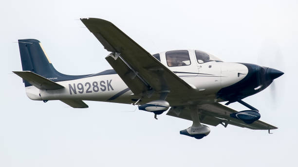 Cirrus SR22T at Leeds Bradford Airport. Leeds Bradford Airport, United Kingdom - 23 June, 2022: Cirrus SR22T arriving from Northampton. cirrus stock pictures, royalty-free photos & images