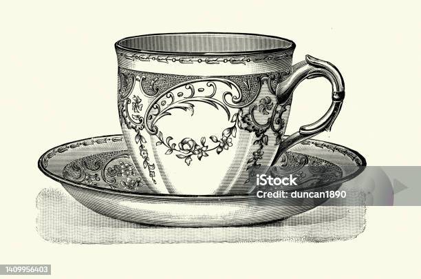 Ornate Victorian Tea Cup And Saucer In A Louis Xvi Style 19th Century Ceramics Stock Illustration - Download Image Now