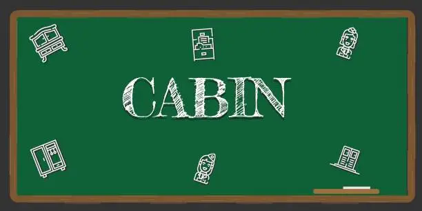 Vector illustration of Illustration depicting a green chalkboard with a cabin concept written on it in white.