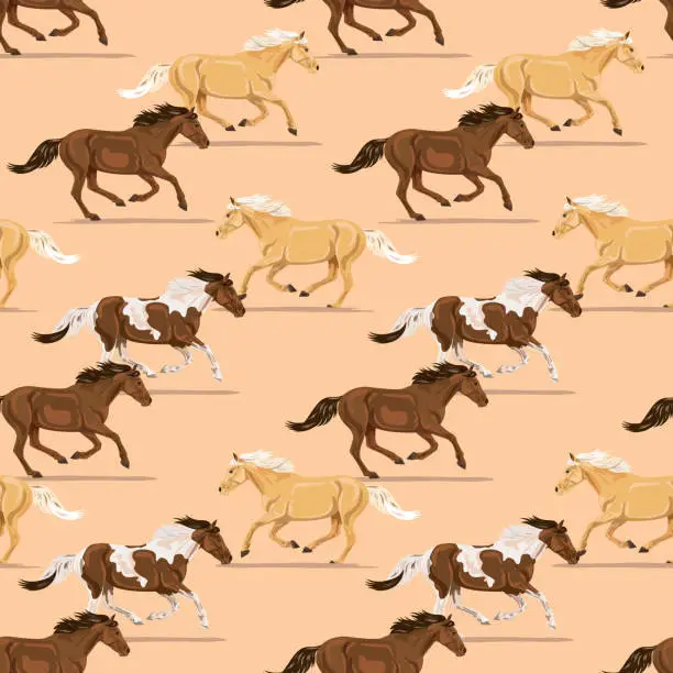 Vector illustration of Wild Horses Seamless Pattern