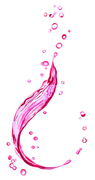 spruzzo di vino rosso su sfondo bianco, rendering astratto 3d - champagne pink strawberry champaigne foto e immagini stock