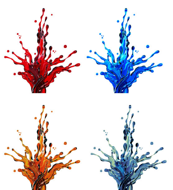 set of multicolored liquid splashes, wine, blood, water, juice, paint, tea or coffee, cognac splashes, 3d rendering set of multicolored liquid splashes, wine, blood, water, juice, paint, tea or coffee, cognac splashes, illustration 3d rendering blood pouring stock pictures, royalty-free photos & images