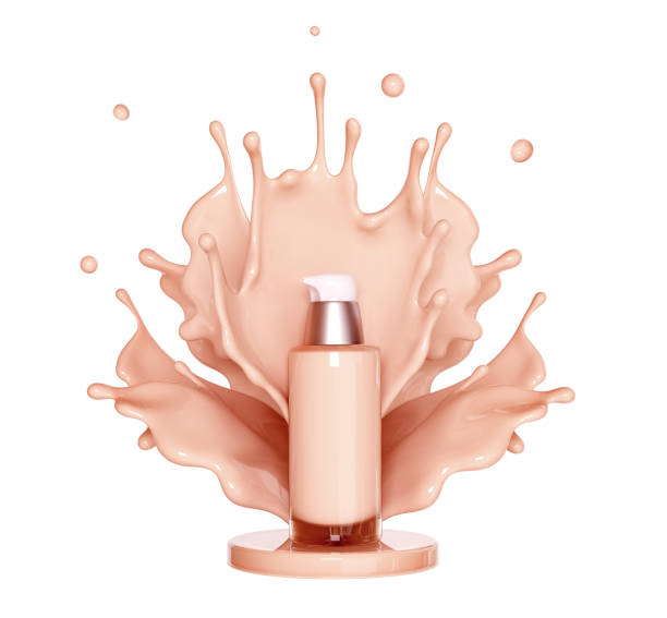 istock Make up liquid foundation cream cosmetics bottle on splashing cosmetic liquid, advertising. solated, 3d rendering; 1409963240