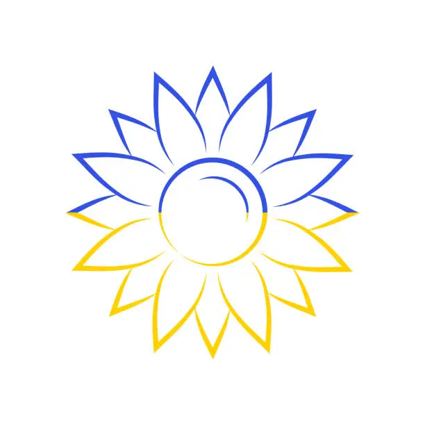 Vector illustration of sunflower symbol of ukraine, lineart, national flag colors blue and yellow, simple vector illustration