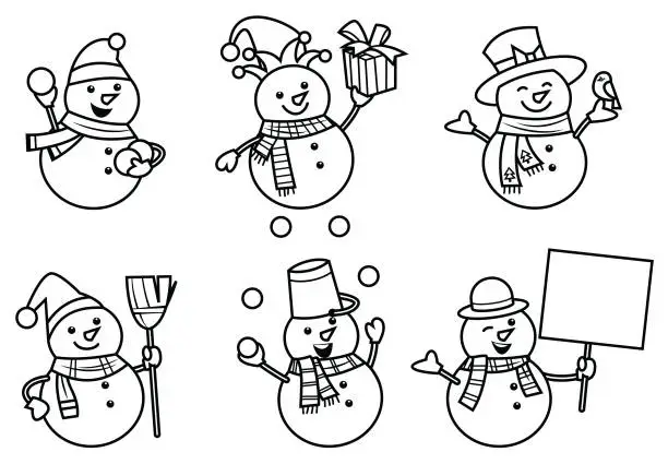 Vector illustration of Set of christmas snowmans isolated on white background