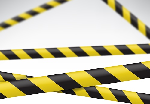 Realistic caution tape, security barrier and safety stripe line vector background. Yellow black danger caution tape or police barrier stripe of under construction zone or forbidden pass warning