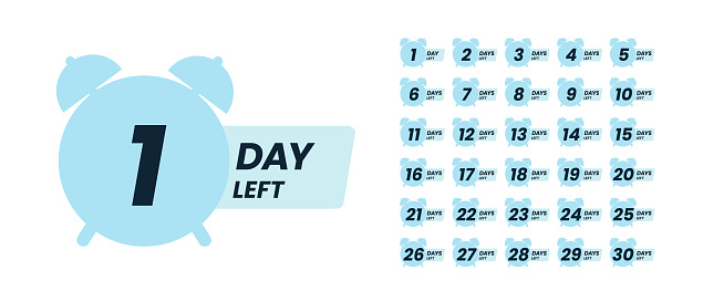 Days countdown banner. Web banner with alarm clock, numbers and days left text. Set of last offer banners. Last minute offer or sale countdown banner. Promotion sale banner. Days count. Vector