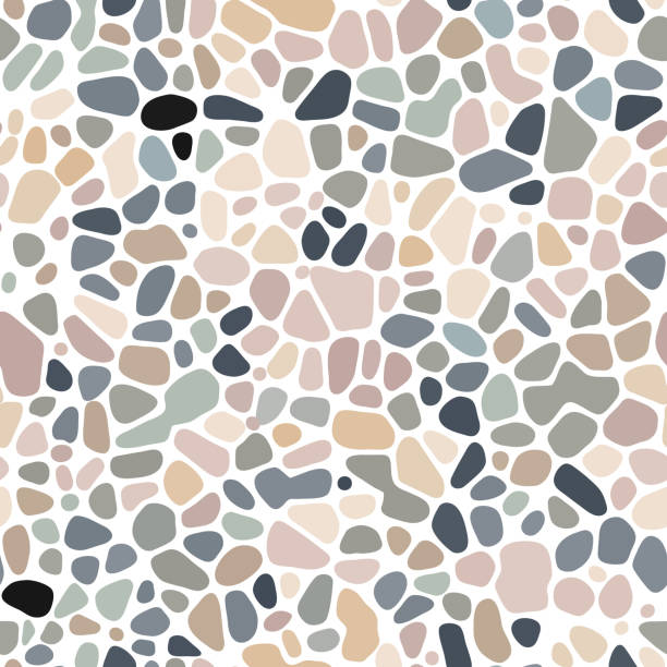 nahtloses wandmuster aus hellen runden meereskieselsteinen - stone granite tile seamless stock-grafiken, -clipart, -cartoons und -symbole