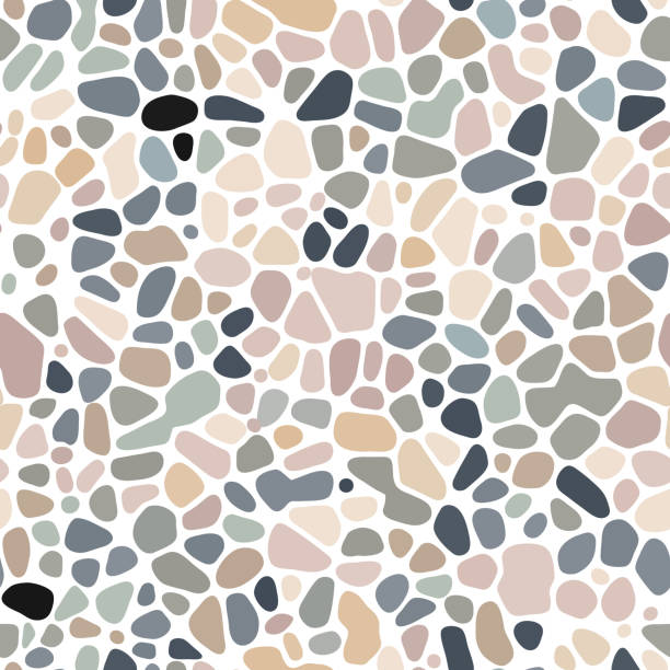 illustrazioni stock, clip art, cartoni animati e icone di tendenza di modello di parete senza cuciture di ciottoli di mare rotondi luminosi - stone granite tile seamless