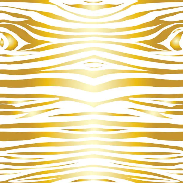 Vector illustration of Golden glitter tiger or zebra seamless pattern. Gold foil texture of animal skin.