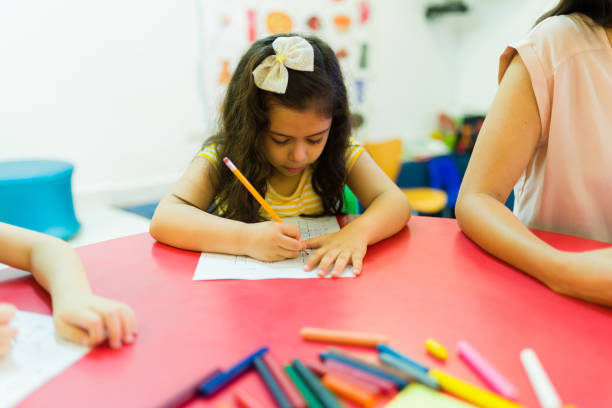 istock Smart girl student learning in kindergarten school 1409980836