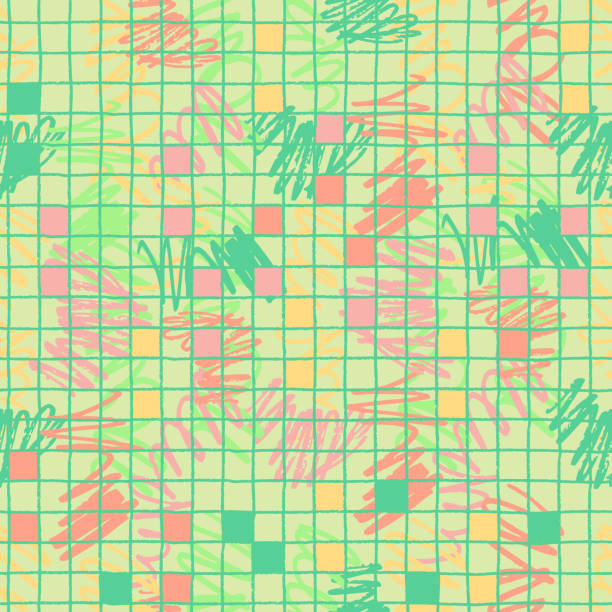 곡선 낙서와 격자 무늬가있는 매끄럽고 밝은 오실로그램과 같은 패턴 - oscillogram stock illustrations
