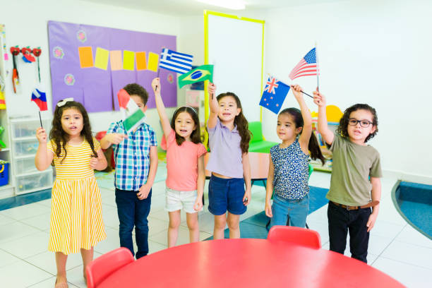istock Multiracial preschool learning different cultures and countries 1409981166