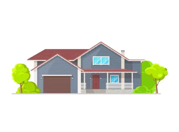 Vector illustration of Neighborhood house exterior with planks facade