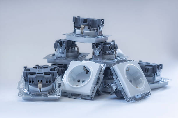istock Home plastic sockets for electricity on a white background. 1409982626