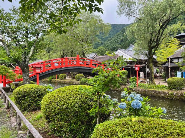 Nikko, Tochigi, Japan 12, July 2022: Japanese Edo period-style buildings are lined up in the theme park, and they have been dressed in Edo period costumes and used as the stage for TV dramas.