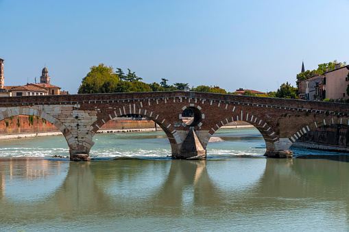 Ponte Pietra and Adige River in Verona, Italy