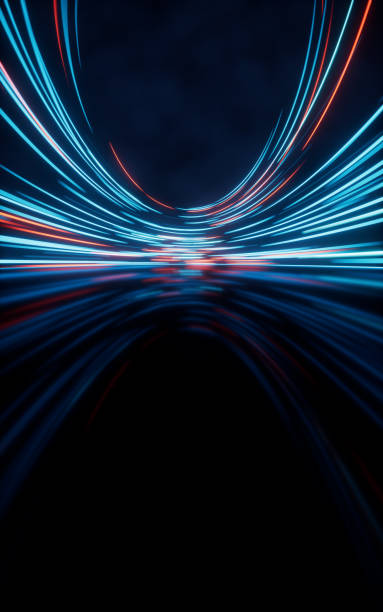 istock Glowing round illuminated lines with motion blur, 3d rendering. 1409988387