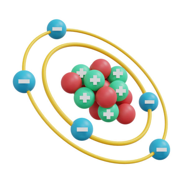 rendu 3d d’un atome de proton d’électron isolé sur le fond. rendu 3d illustration style dessin animé. - neutron photos et images de collection