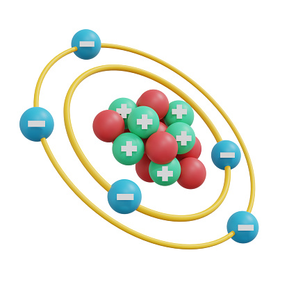3D Rendering of electron proton atom   isolated on background. 3d render illustration cartoon style.