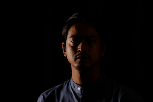 Portrait, Black Background, color, contrast.