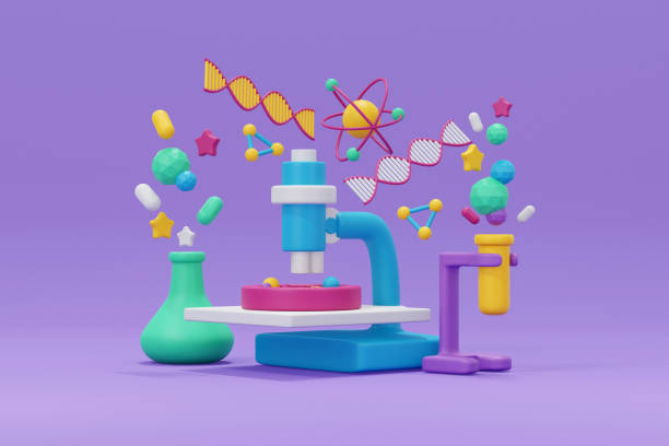 istock 3D Rendering of set of science lab items back to school cute element on background. 3d render illustration cartoon style. 1409990465