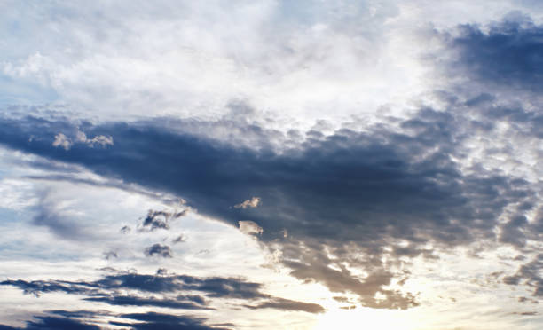 istock Sunset clouds with sun setting down. Beautiful evening sky with clouds background 1409991760