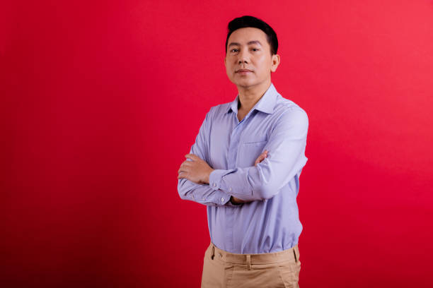 Portrait, Asia, Red Background.