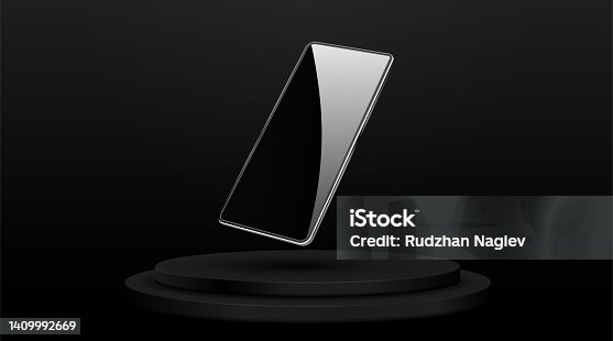 istock Realistic phone on podium 1409992669