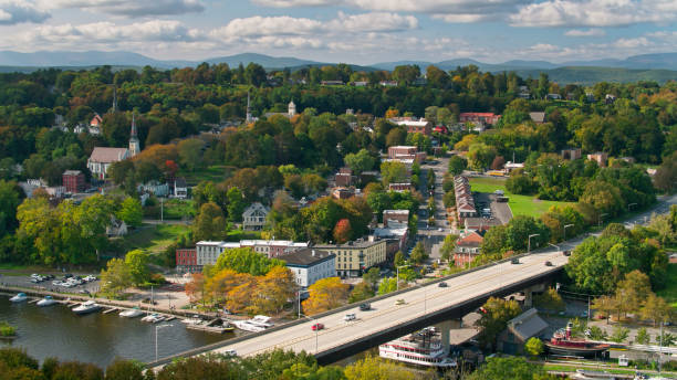 Aerial Shot of Kingston, New York in Early Fall Aerial shot of Kingston, New York on a partly cloudy day in autumn. kingston harbour stock pictures, royalty-free photos & images